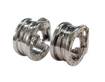 Vintage Bvlgari Bulgari 18k White Gold B.Zero1 Collection Wide Huggie Hoop Earrings