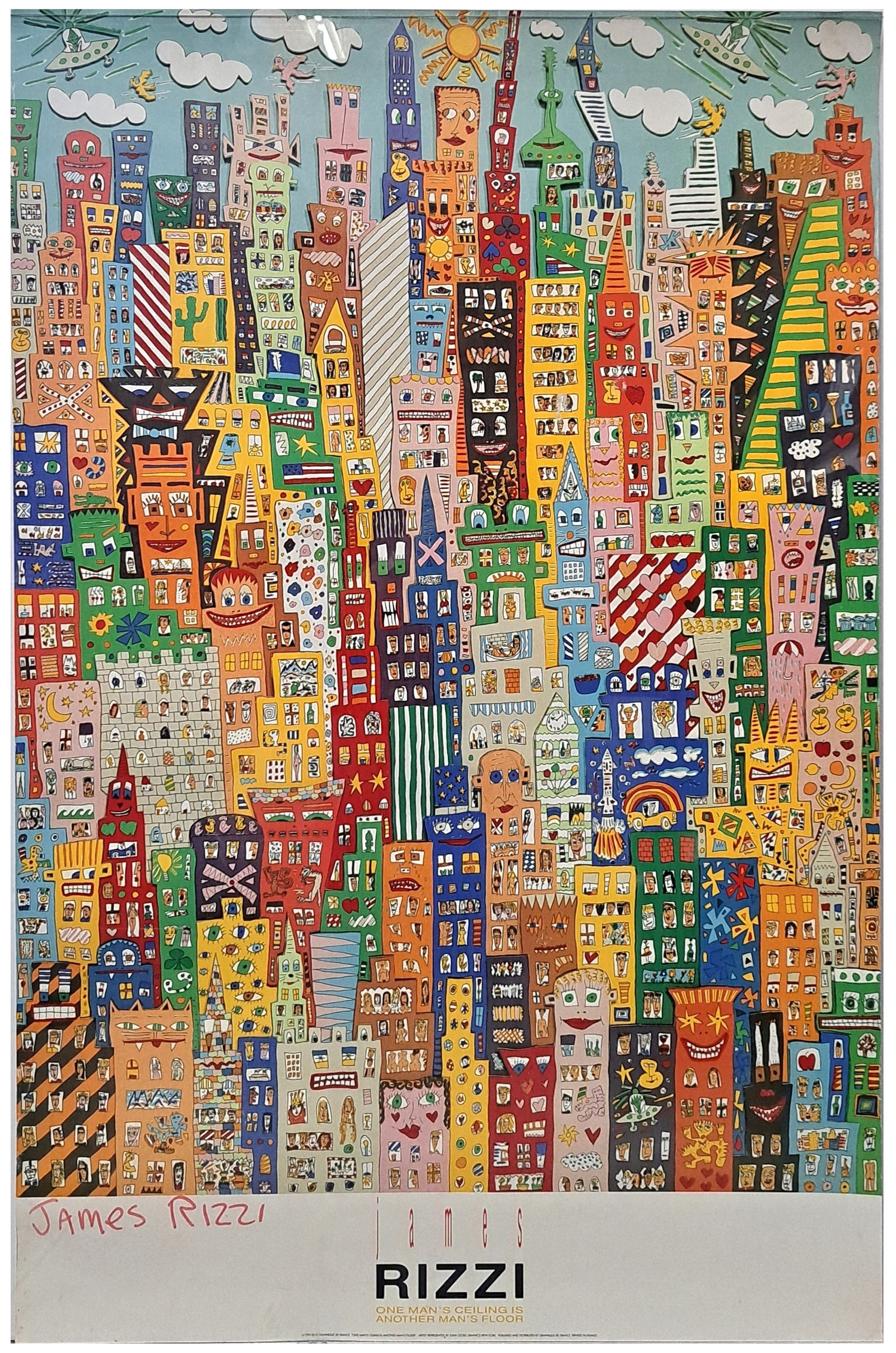 James Rizzi Signed One Man’s Ceiling Is Another Man’s Floor Offset Colored Lithograph Print: Described By:Dillon CNX 0330 0920 Title:James Rizzi Signed One Man’s Ceiling Is Another Man’s Floor Offset Colored Lithograph Print Poster Description: James Rizzi Signed One Man’s Ceiling Is An