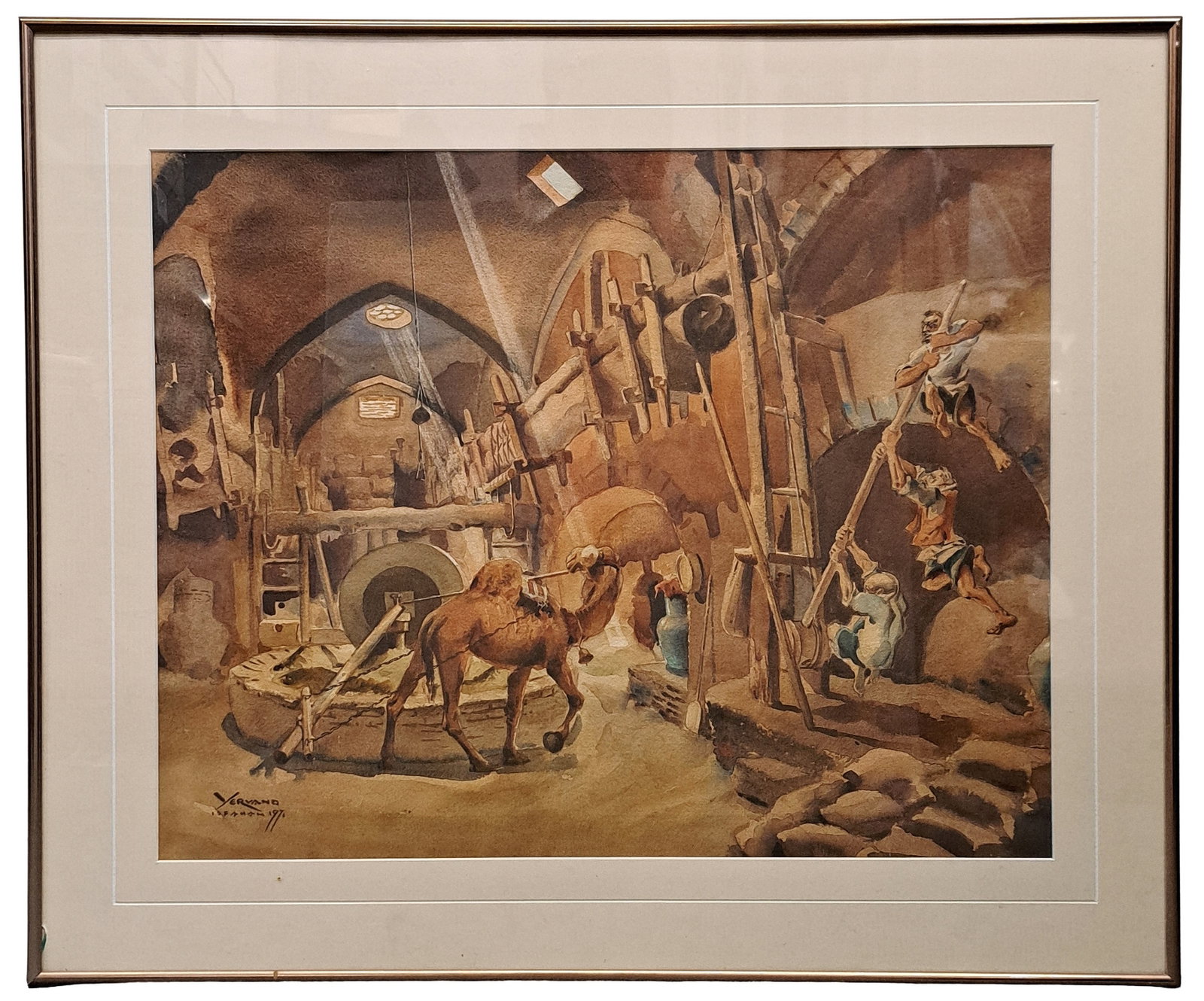 Orig Yervand Nahepetian Watercolor Isfahan Well Camel Workers Genre Interior American Persian: Described By:Dillon HFA VX.4 NFDD Title:Orig Yervand Nahepetian Watercolor Isfahan Well Camel Workers Genre Interior American Persian Painting 1971 Description: Orig Yervand Nahepetian Watercolor Isfa