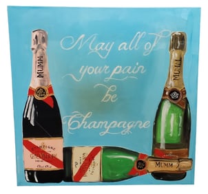 Sarah Ashley Longshore Champagne Bottles Acrylic Glitter Painting