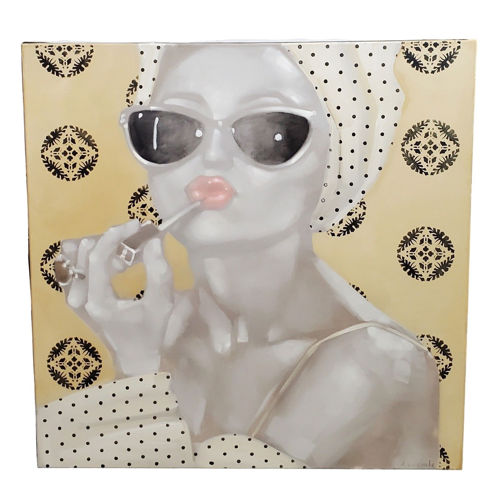 Anna Kincaide Woman Contemporary Pop Art Portrait Lipstick Touch Up Oil Painting (1 of 8)