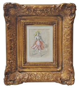 Reginald Marsh The Girl In The Red Dress Original Watercolor On Paper Framed