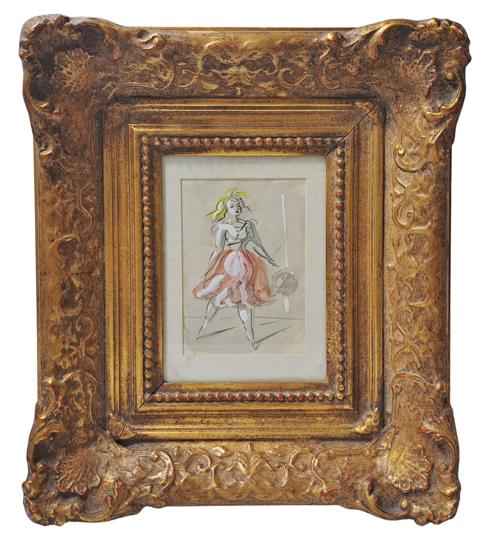 Reginald Marsh The Girl In The Red Dress Original Watercolor On Paper Framed (1 of 5)
