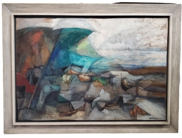 Huge Keith Finch Abstract Landscape Seascape 40x57in Oil Masonite California UCLA and Landau Gallery