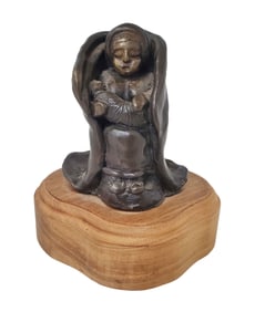 Cabinet Bronze Divine Mother Native American Subject Illegible Monogram Signature