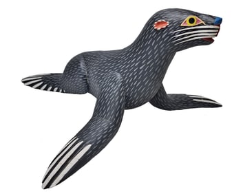 Manuel Jimenez Angelico Isaias Signed Hand Painted Wood Seal Sculpture