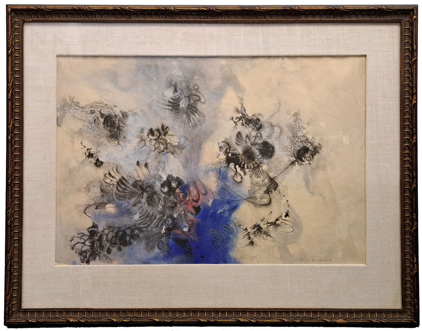 Original Kam Zin Choon Mid Century Abstract Watercolor Mixed Media Painting Singapore Artist (1 of 6)