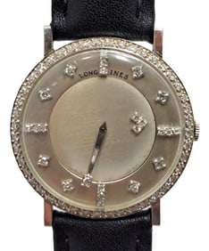 Ultra Long 18k Gold Longines Mystery Dial Mid Century Wrist Watch