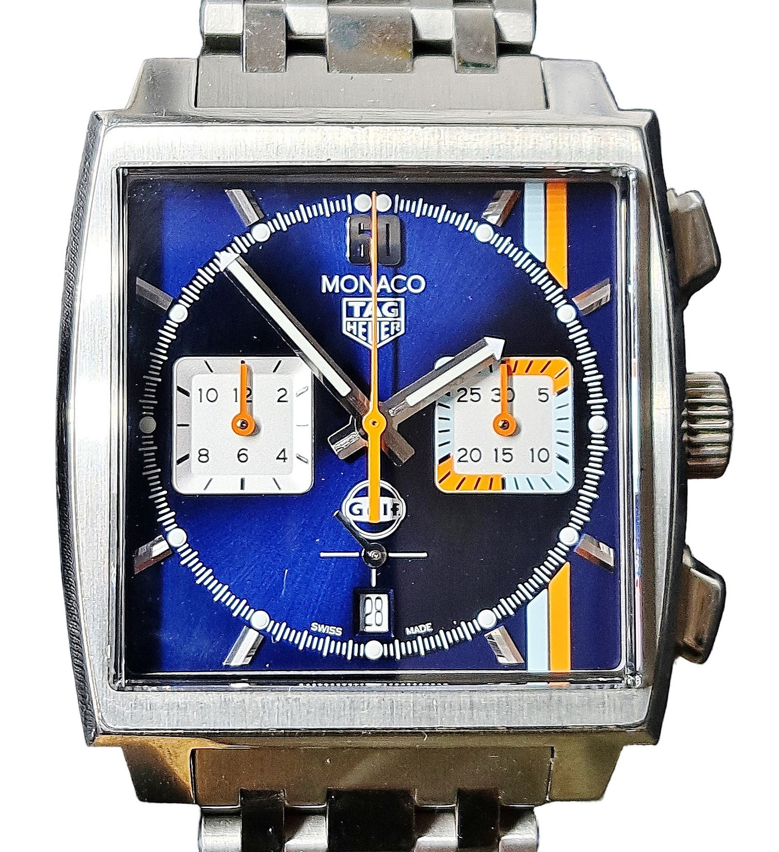 TAG Heuer Monaco Chronograph CBL2115 Mens Date SS 33j Automatic Wrist Watch (1 of 10)