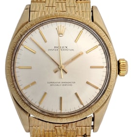 Rare Rolex 1023 Mens 14K Gold Orig Brickwork Gold Bracelet Automatic Vintage Wrist Watch Box Papers