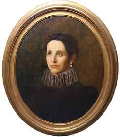 Well Executed Oil on Canvas on Board of Wealthy Dignified Unknown Female Sitter 19c