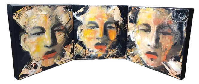 David Harouni Persian Lousiana New Orleans Original Triptych Oil on Canvas