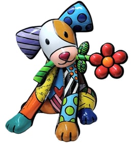 Romero Britto Lovely Dog Flower Large Resin Pop Art Colorful Sculpture
