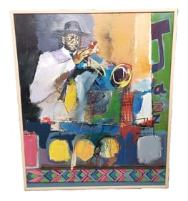 Large Gary Patterson Marion Barnes Jazz Pop Art Painting Jonah Jones 45.75 x 37.5In