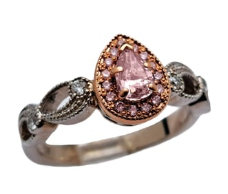 GIA Natural Fancy Pink 0.42ct Pear Shape Diamond Ring w Pink Halo Rose White Gold