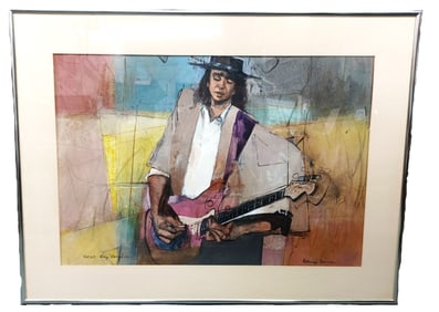 Gary Patterson Marion Barnes Music Painting Stevie Ray Vaughn 22x32In Pop Art Expressionist Artists