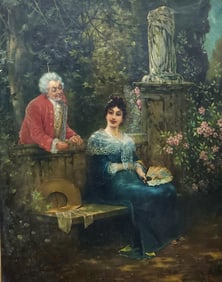 19th Century Signed Dupont Romantic Courtship Oil On Canvas