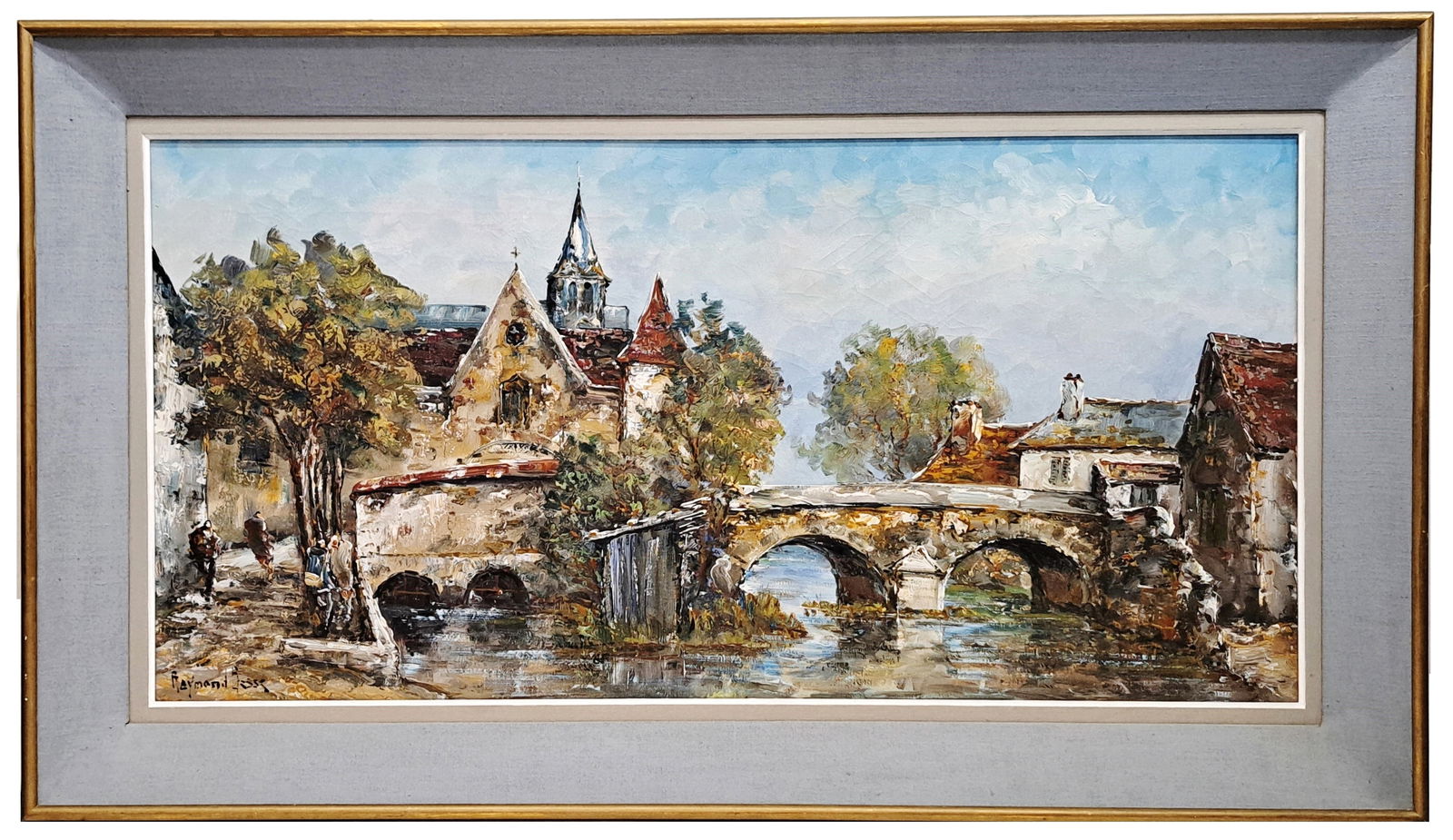 Large Raymond Besse French Impressionist Village Genre Scene European Landscape MCM Oil Painting (1 of 10)