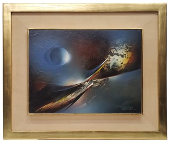 Leonardo Nierman Eclipse Acrylic on Museum Board 15.75 x 11.75 Inch Painting Mexican Modernist