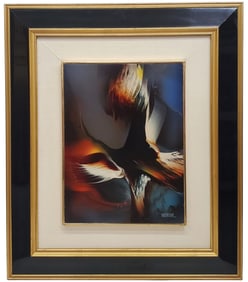 Leonardo Nierman Autumn Flight Acrylic on Museum Board 11.75 x 15.75 Inch Painting Mexican Modernist