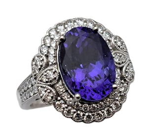 Oscar Friedman GIA 4.7ct Gem Quality Tanzanite Fine Diamond Halo Platinum Statement Ring