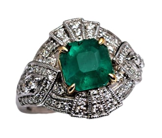 GIA 1.7ct Natural Colombian Emerald Diamond Oscar Friedman Platinum Ring