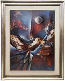 Large Leonardo Nierman Flight to the Moon Acrylic on Board 23.625 x 31.375 Inch Mexican Modernist