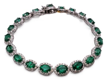9ctw Fine Natural Emerald 2ctw Diamond Oscar Friedman Platinum Tennis Bracelet