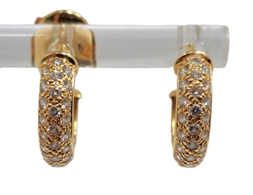 Cartier 18k Yellow Gold Fine Diamond J Hoop Ladies Huggie Earrings