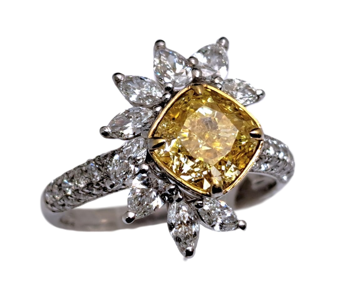 GIA 2ct Fancy Yellow Diamond 18k White Gold Ladies Gorgeous Cocktail Ring: Described & Photographed By: AF HFA CNX 0353 Title: GIA 2ct Fancy Yellow Diamond 18k White Gold Ladies Gorgeous Cocktail Ring Description:GIA 2ct Fancy Yellow Diamond 18k White Gold Ladies Gorgeous C