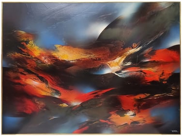 Large Leonardo Nierman Lava Acrylic on Board 48 x 35.375 Inch Mexican Modernist Expressionist w/ COA