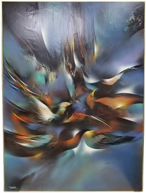 Large Leonardo Nierman Night Flight Acrylic on Board 35.375 x 48 In Mexican Modernist Expressionist