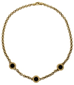 BVLGARI 18K Gold Onyx Station Necklace 18 Inch Bulgari Designer Signed Italian Made