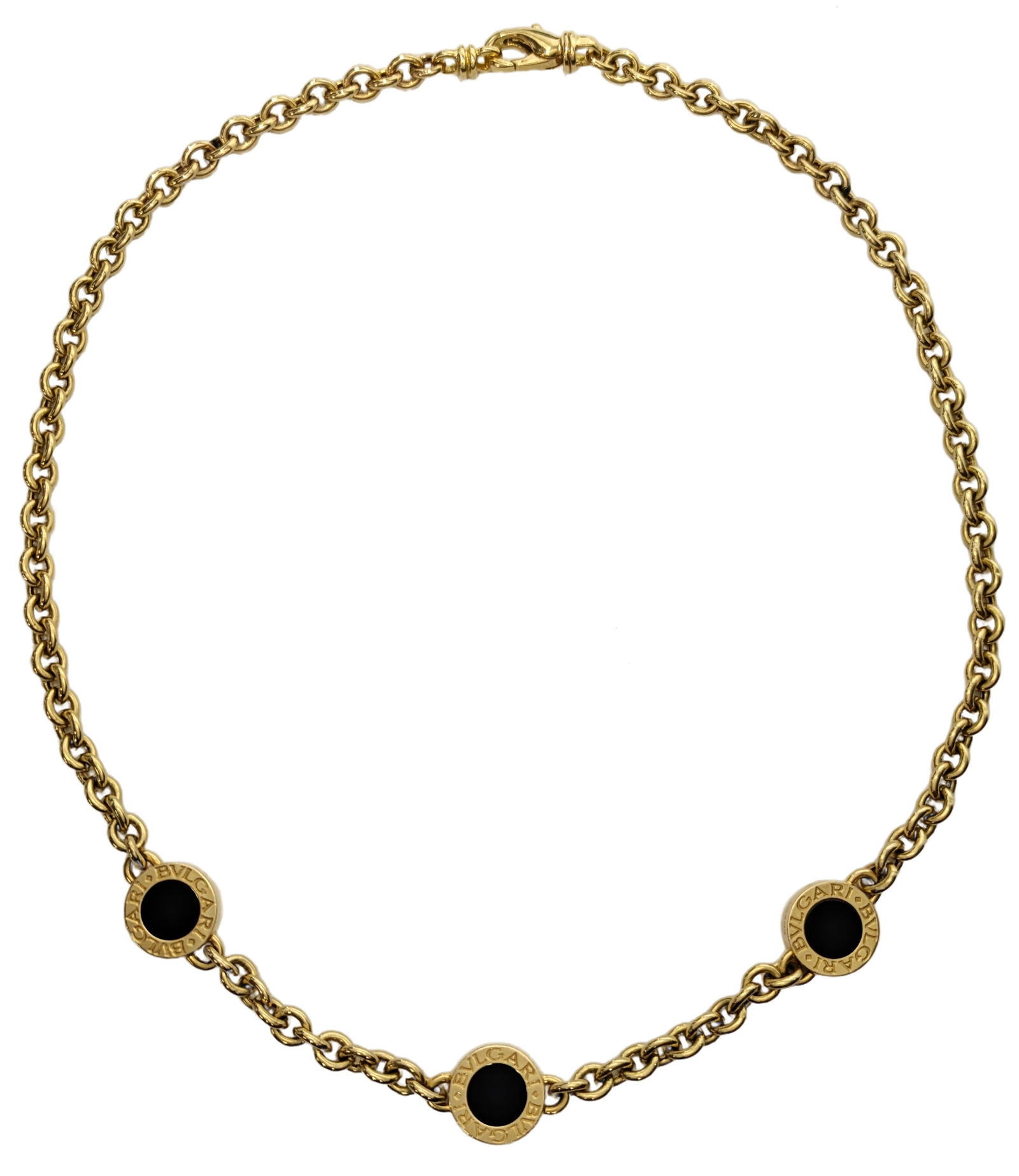 BVLGARI 18K Gold Onyx Station Necklace 18 Inch Bulgari Designer Signed Italian Made (1 of 10)