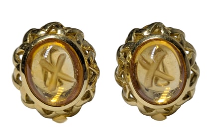 Tiffany & Co Paloma Picasso Heavy 18K Gold Citrine Graffiti Earrings w/ Omega Backs