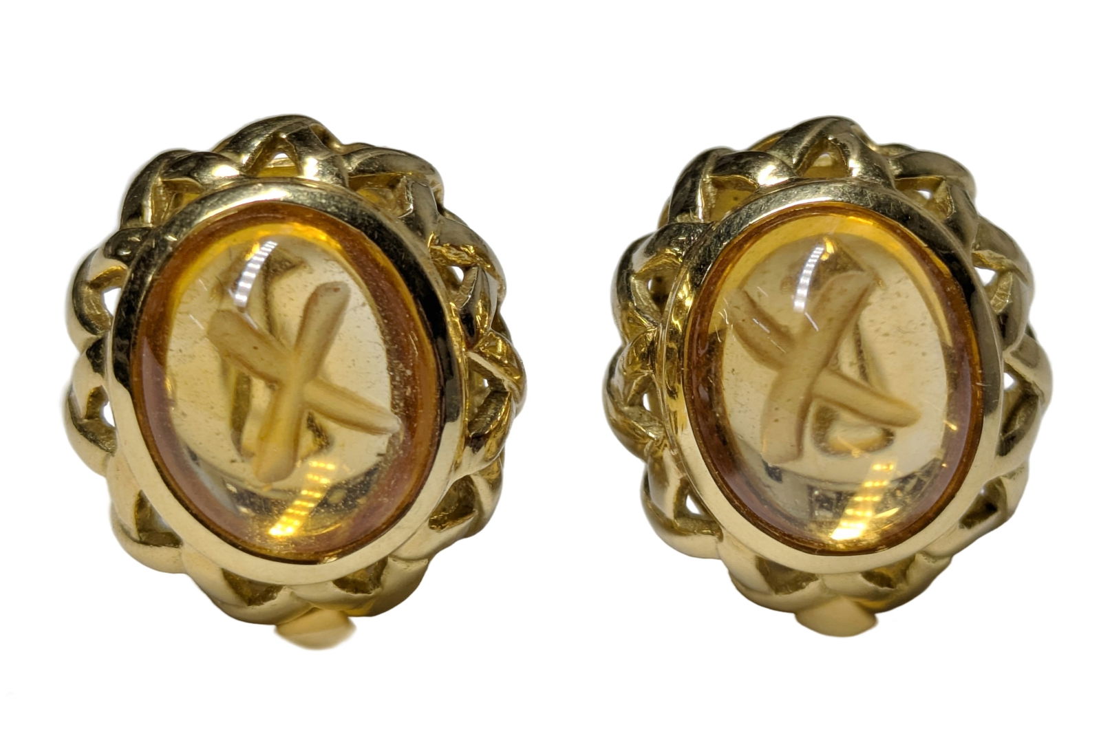 Tiffany & Co Paloma Picasso Heavy 18K Gold Citrine Graffiti Earrings w/ Omega Backs (1 of 9)
