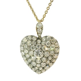 Antique Huge 5ctw Natural Old Cut Diamonds Victorian 14k Gold Heart Locket w/ Rock Crystal Back
