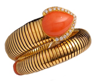 Carlo Weingrill 18K Gold Fine Diamond Coral Tubogas Wrap Bracelet