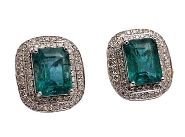 4.5ctw Natural Emerald Fine Diamond Halo Oscar Friedman Vintage Platinum Earrings