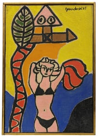 Signed Walter Gaudnek (1931-2022) Czech 1963 MCM 14 x 20 In Oil on Canvas Painting Modernist Pop Art