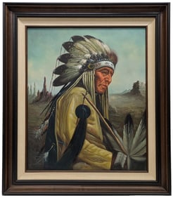 Original Kenneth Su (1901-2000) Native American Portrait 20 x 24 in Oil On Canvas Realist Painting