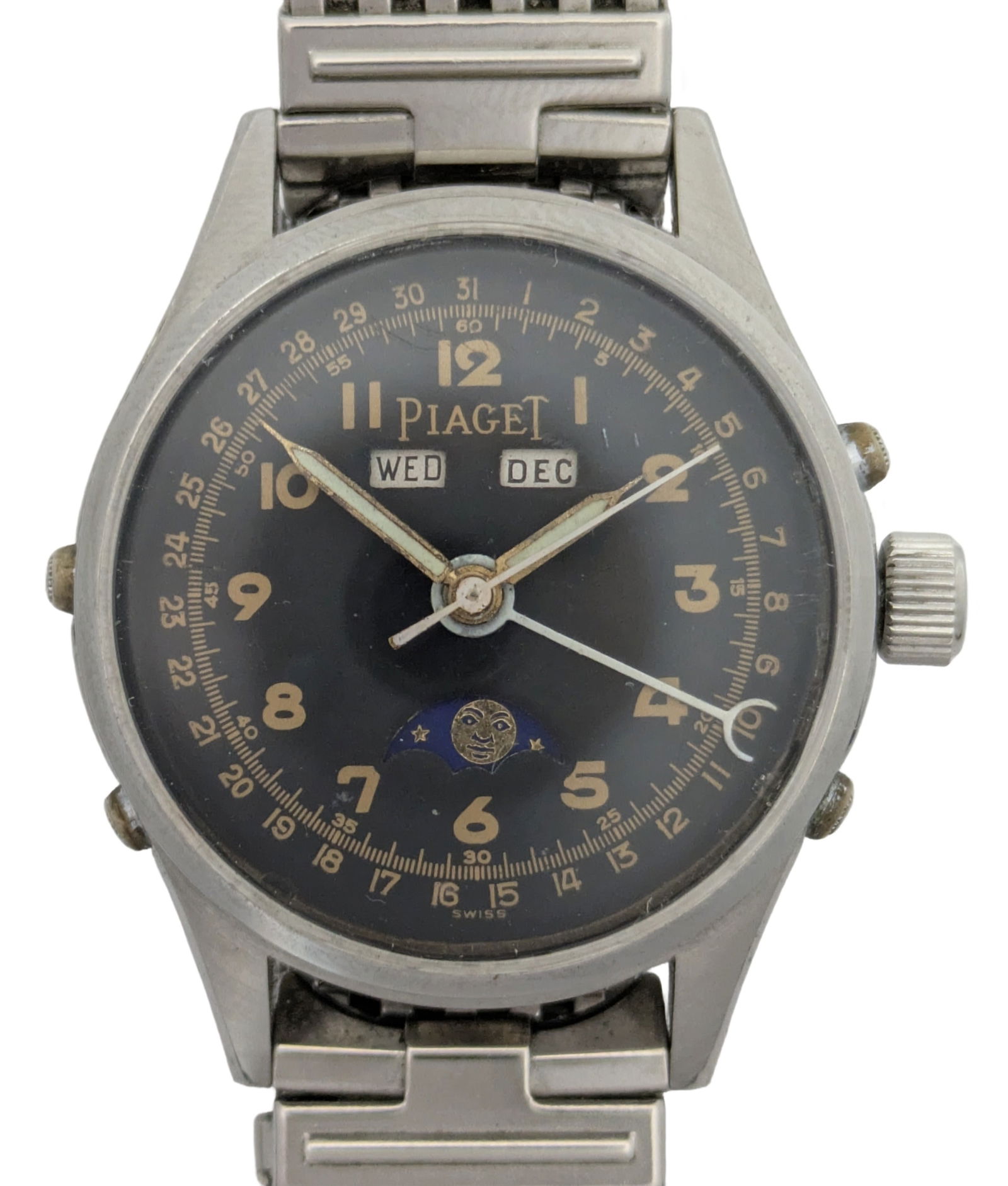 Unusual Aero Day Date Moonphase Complicated Vintage Mens Triple Date Automatic Wrist Watch