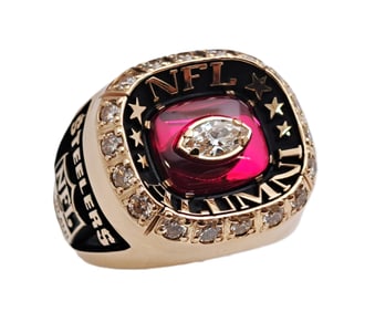 Genuine NFL Alumni Jostens 1.4ctw Diamond 14k Gold Football Ring w Redskins and Steelers Logo