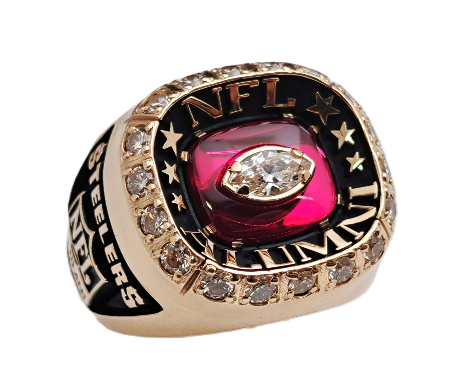 Genuine NFL Alumni Jostens 1.4ctw Diamond 14k Gold Football Ring w Redskins and Steelers Logo (1 of 7)