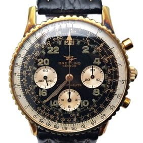 Scarce Breitling 809 Cosmonaut Chronograph Duel Jet Gold Over Steel Mens Wrist Watch