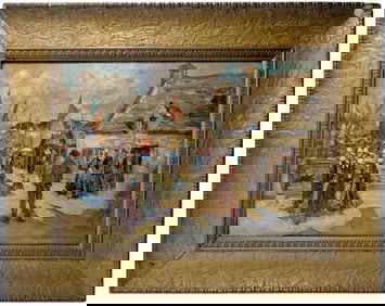 Jane Peterson Impressionist Harbor Procession 13 x 9.25 Inch Panel Painting