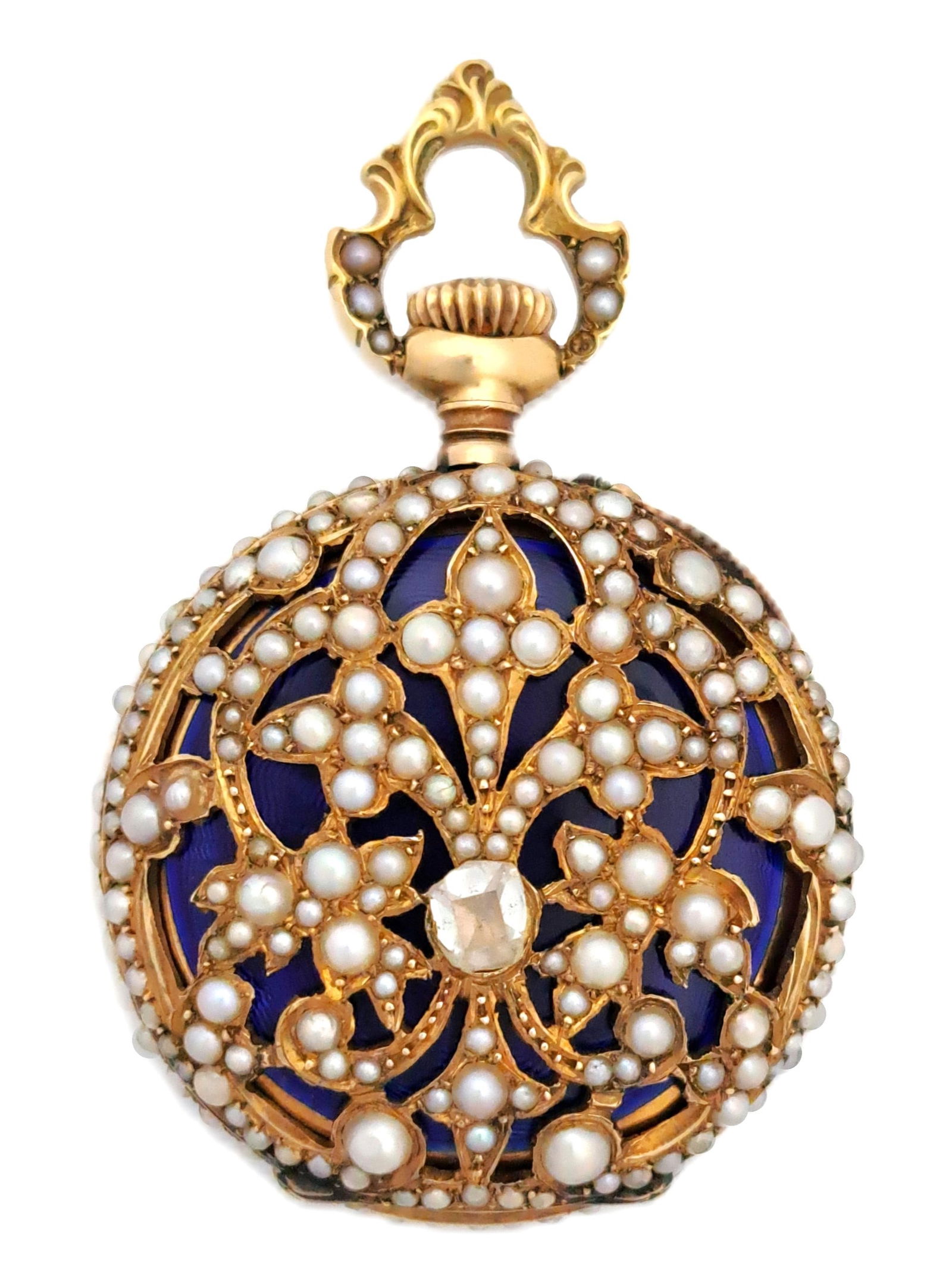 Victorian Ladies 14K Gold Enamel Natural Pearl Natural Diamond Extraordinary Working Pocket Watch (1 of 7)
