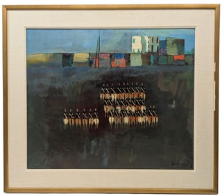 Nicola Simbari Italian Impressionist Mounted Procession Military Solider Parade Grounds Oil Painting