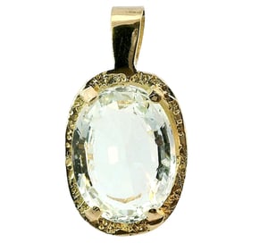 Vintage 19.95ct Ice Blue Oval Cut Aquamarine Heavy 14k Gold Ladies Midcentury Brutalist Pendant