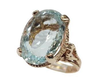 Midcentury 16.50ct Natural Aquamarine Solid Gold Rope Motif Ladies Vintage Statement Ring